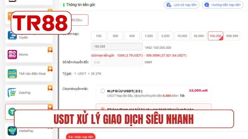 USDT xử lý giao dịch siêu nhanh